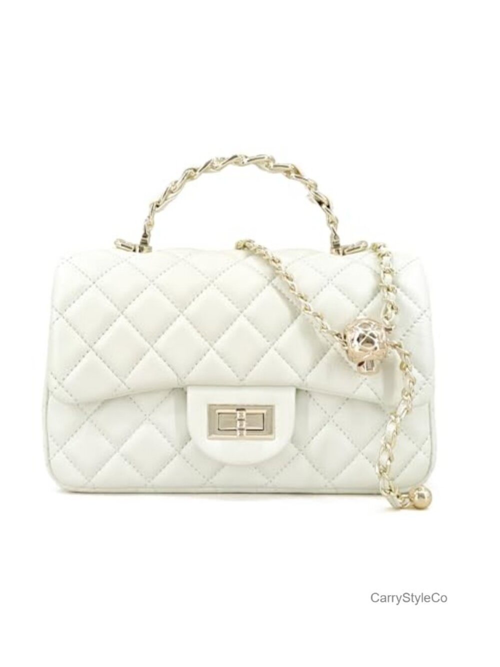 Quilted Leather Flap Crossbody Bag Gold-Tone Chain Handle Small